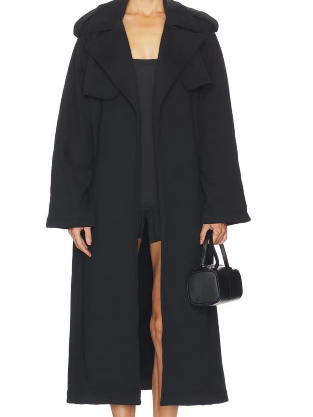 NWT SKIMS Boyfriend Fleece Trench Coat in Onyx Black Heavyweight Cotton S